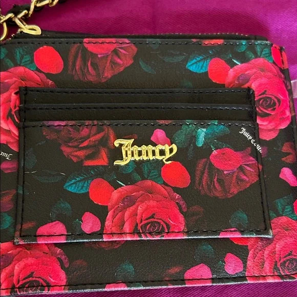 Juicy Couture Rose Print Wristlet with Gold Chain - Picture 2 of 7